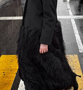 Пальто с искусственным мехом, воротником- стойкой, черное one size (р. 44-50) 