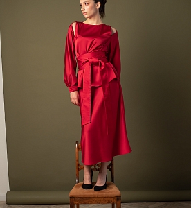 Юбка шёлк в бельевом стиле МИДИ Красный винный SM (44-50)